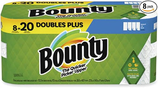 Bounty Select-A-Size Paper Towels, White, 8 Double Plus Rolls = 20 Regular Rolls