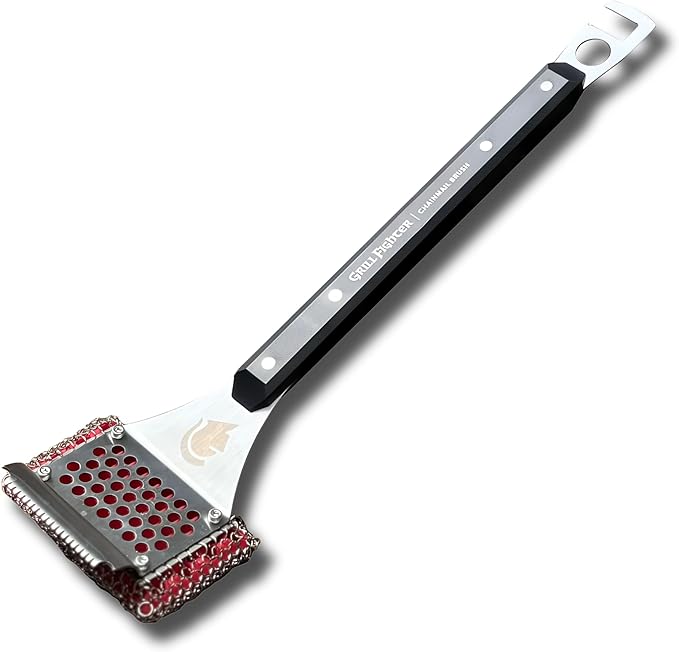 Grill Brush, Steel Bristle-Free BBQ Grill Cleaner with SteelCloth™ Stainless Steel Chainmail, Ergonomic Handle for Cast Iron, Stainless Steel & Porcelain-Coated Grates, 1 Pack