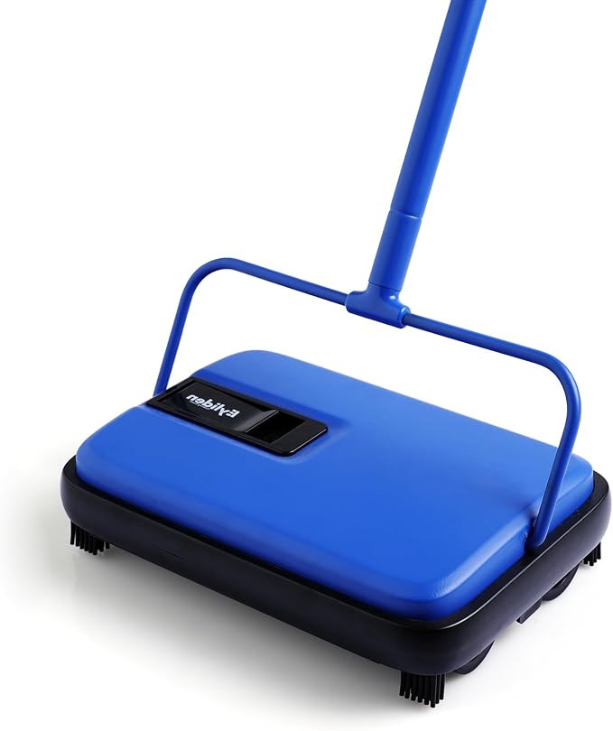 Eyliden Carpet Sweeper, Mini Size Lightweight Hand Push - No Noise, Non-Electric, Easy Manual Sweeping Only for Carpet Cleaning (Blue)