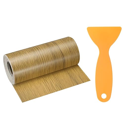 HARFINGTON Wood Grain Repair Tape 4.7 Inch x 33ft Self Adhesive Repair Patch Tape Simulated Wooden Floor Tapes with Plastic Scraper for Tables Doors Windows Furniture, Yellow Teak
