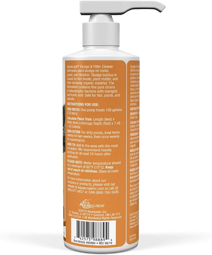 Aquascape 98889 Sludge & Filter Cleaner Water Treatment for Pond and Water Features, 8-Ounce Bottle