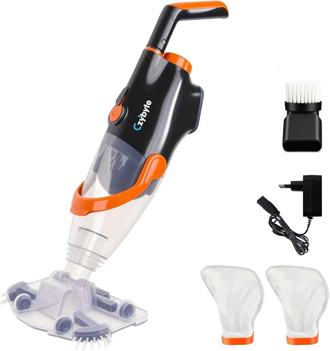 Handheld Pool Vacuum Cleaner, Rechargeable Pool Bottom Cleaner with Strong Suction, 1 H Runtime,for Above Ground/Inground Pools, Spas and Hot Tubs, Orange and White