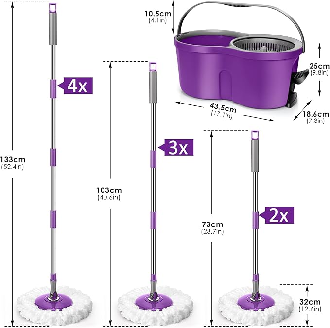Spin Mop and Bucket with Wringer Set,Masthome 360°Spinning Bucket System with 3 Reusable Pads,EasyWring Microfiber Mop and Buckets for Floor Cleaning, Wet Dry Floor Mop for Home & Office