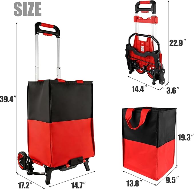 APOXCON Folding Shopping Cart with Removable Waterproof Bag and Bungee Cord, Heavy Duty Push Cart with Mute Wheels, Portable Hand Truck for Shopping, Groceries, Travel and Office Use