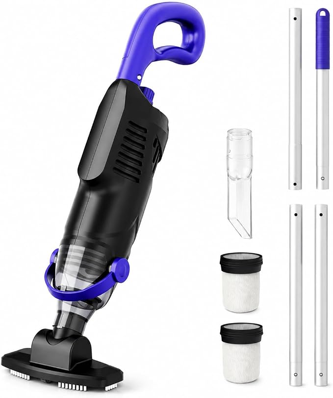 2026 Upgraded Pool Vacuum for Above Ground, 18 GPM Powerful Suction Cordless Pool Cleaner, 60Min Runtime Handheld Rechargeable Pool Vacuum with 3-Head Cleaning System & 300/500 Mesh Filters