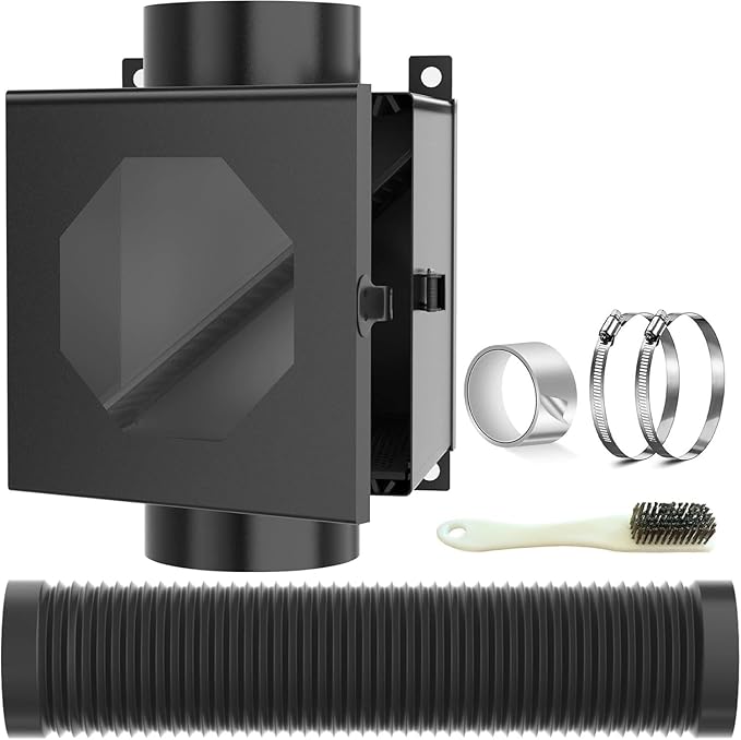 Dryer Lint Trap Indoor Vent Kit, 4" Vent Hose with Duct Clamps, Aluminum Foil Tape, Cleaning Brush & 2 Metal Filter Screens, Metal Lint Catcher Box Complete Set