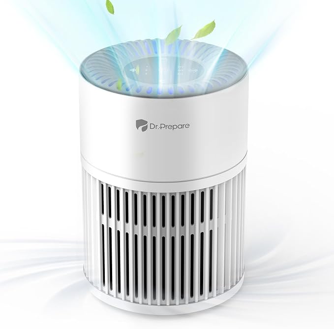 Dr.Prepare Air Purifiers for Bedroom - Covers Up to 1075 ft² - H13 HEPA Washable Filter with 15 dB Sleep Mode & Night Light, 360°Air Inlet, 3 Timer - Quiet Air Cleaner For Pets, Home, Office,Baby Room