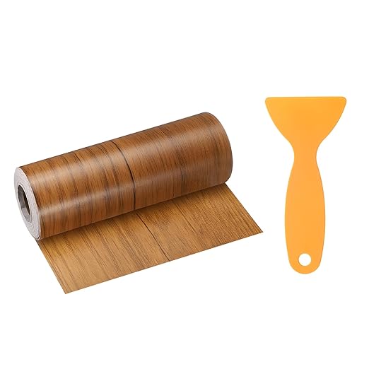 HARFINGTON Wood Grain Repair Tape 6 Inch x 33ft Self Adhesive Repair Patch Tape Simulated Wooden Floor Tapes with Plastic Scraper for Tables Doors Windows Furniture, Dark Brown Wood