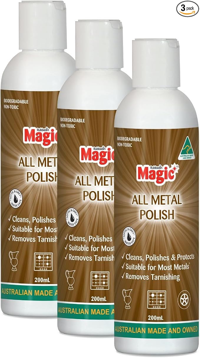 Magic All Metal Polish Removes Tarnish, Oxidation, Corrosion & Surface Rust, Leaving a Protective Coating, Ideal for Antiques, Jewelry and more 3 x 6.7floz
