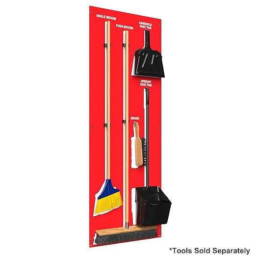 Clean & Sweep 5S Shadow Board/Wall Mount Broom Holder, 68" x 30" Board, 5S Cleaning Station - Board Only, Tools Sold Separately, Made in The USA by AccuformNMC, Red/White, PSB114RDWT