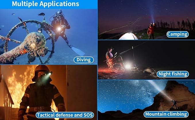 Dive Light Scuba Diving Flashlight Dive Torch Rechargeable,3500Lumens 6 Modes Underwater Light,IPX8 Waterproof Flashlight, Safety Dive Lights with Power Indicator for Night Diving