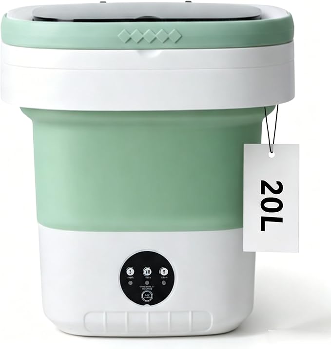 Portable Washing Machine 20L Mini Foldable Washer with Spin Basket, 3 Modes for Travel & Small Spaces,Green