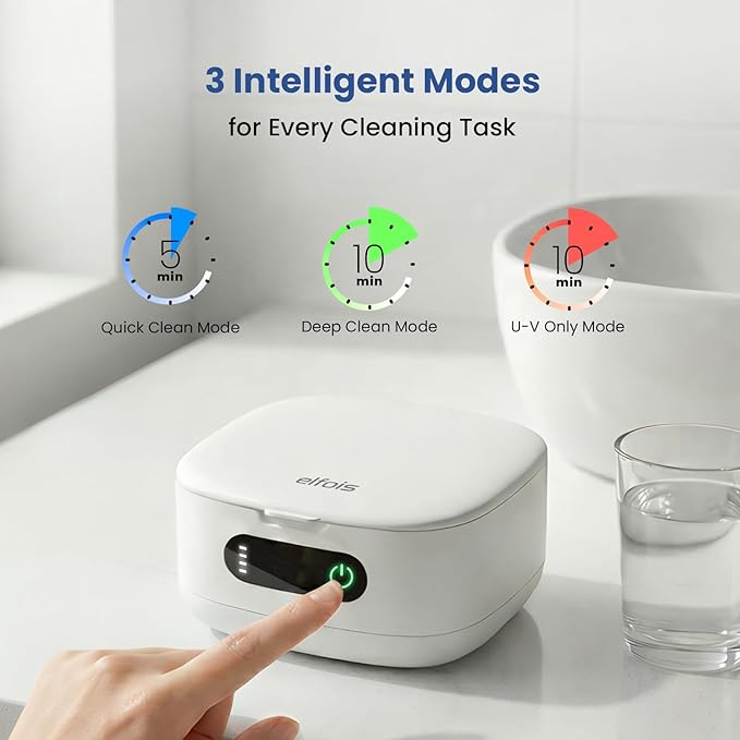 Portable Ultrasonic Retainer Cleaner with UV - Cordless Rechargeable Cleaner Machine for Invisalign, Aligners, Night Guards, Dentures | Travel-Ready with Built-in Mirror
