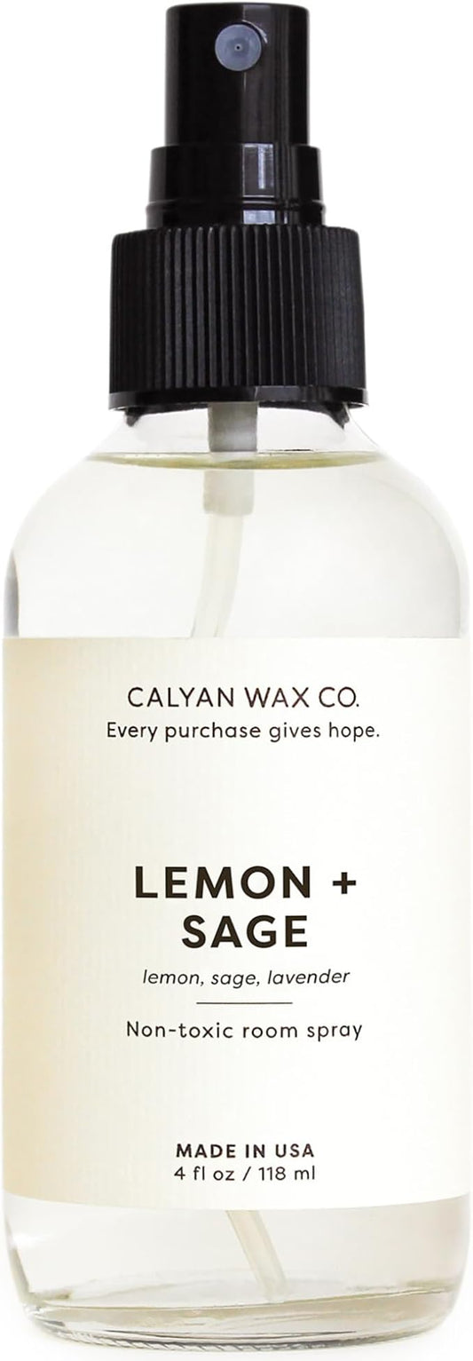 Calyan Wax Co. Lemon & Sage Room Spray - Non Toxic Air Freshener - Natural Room Deodorizer with Essential Oils - Air Freshener Spray for Home - 4 fl oz