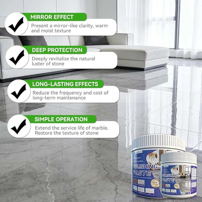 Marble Polishing Paste, Polish & Clean 2 in 1 - No Machine Needed | Granite Polishing Kit, Quartz Cleaner Countertop, Suitable for Marble, Granite, Quartz - Restores & Enhances Shine (10 oz)