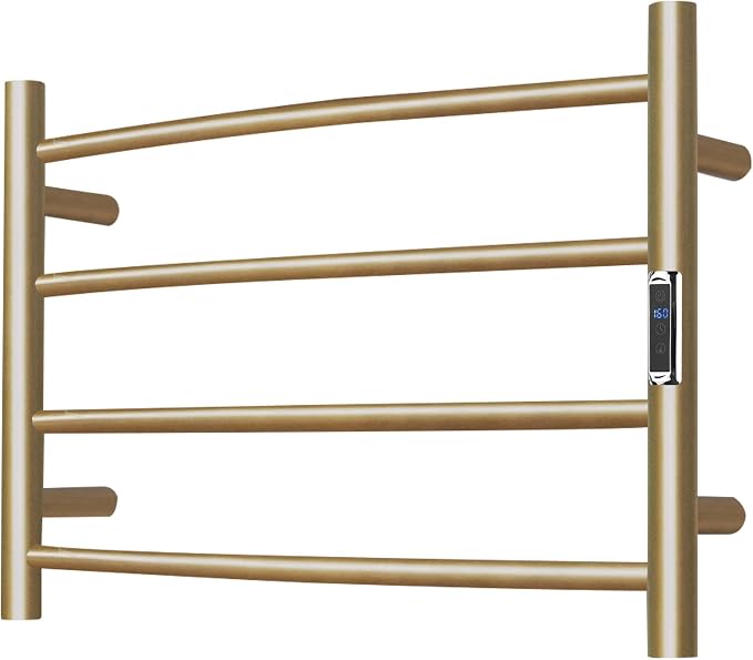 Towel Warmer Bathroom Wall Mounted Drying Rack Plug-in Electric Heated Towel Rack Stainless Steel Gold with Timer & Temperature Control 4 Bar