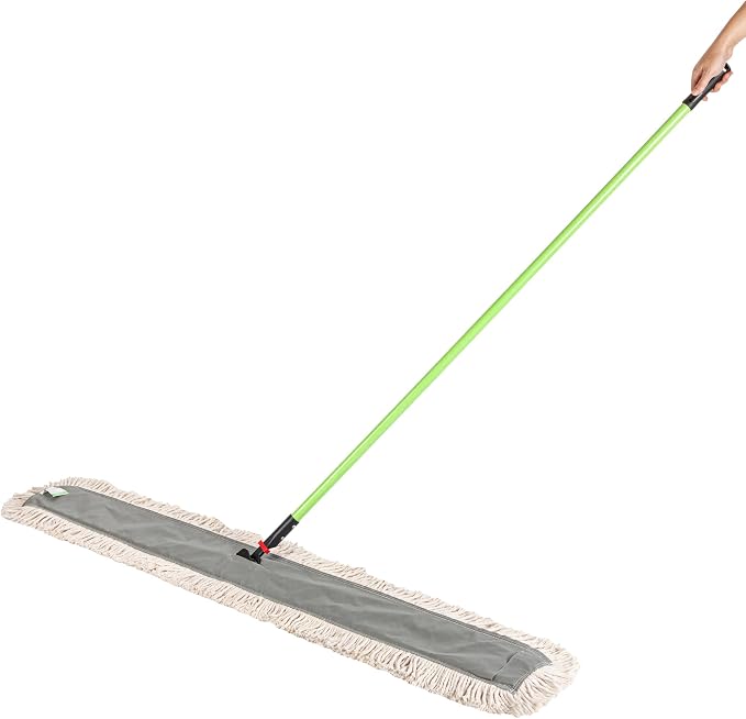Restaurantware-Clean Tek Professional 59.84 x 5 Inch Dry Floor Mop, 1 Disposable Dust Mop - 64-Inch Handle, Secure Attachment, Blue Cotton, Ideal For Floor,Cleaning Home, Office