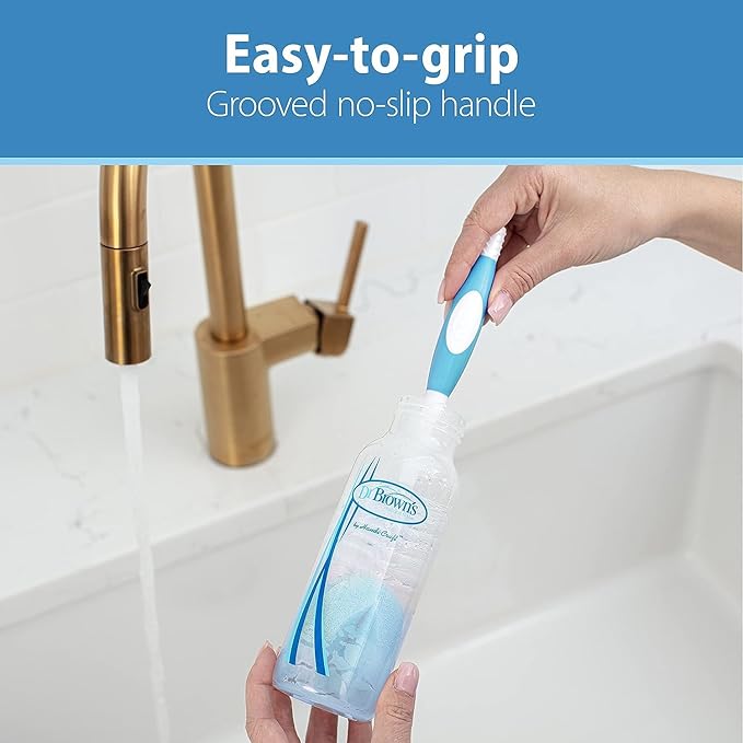 Dr. Brown's Drying Tower, Stand-Up Rack with Reusable Sponge Baby Bottle Cleaning Brush Set, 3-Pack, Blue