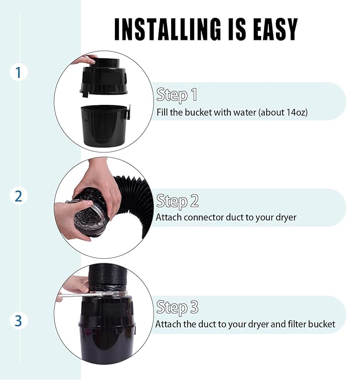Indoor Dryer Vent Kit Bucket Lint Trap Dryer Vent (Black Dryer Vent Box - No Duct Included)