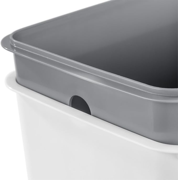 Sterilite 2.7 Gallon Rectangular Step On Kitchen Trash Bin Plastic Indoor Wastebasket with Removable Liner and Bag Holding Feature, White (6 Pack)