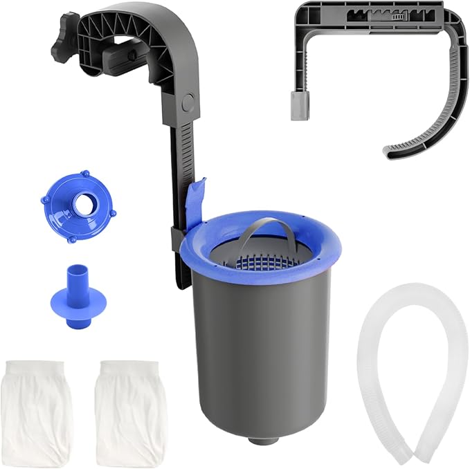 TidyMister Wall Mount Swimming Pool Surface Debris Skimmer Basket with Socks,Above Ground Pool Skimmer with Quick Set Up & Adjustable Bracket for 800+ GPH Pumps,Automatically Removes Leaves & Debris