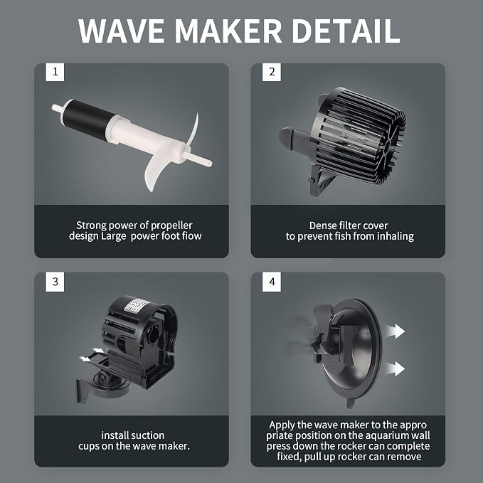 UPETTOOLS 12680 GPH 4-Head Wave Maker Aquarium Circulation Pump | Submersible Powerhead for 180-300 Gal Fresh & Saltwater Tanks. Adjustable Flow, Black