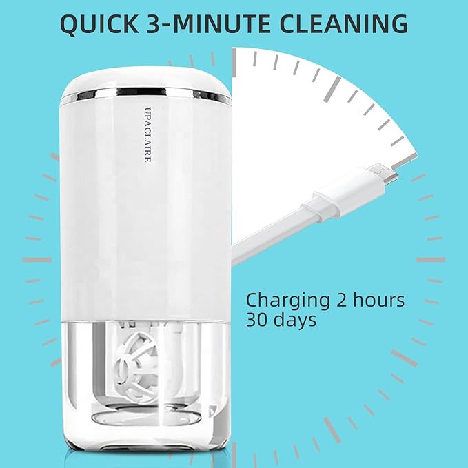 Portable Ultrasonic Contact Lens Cleaner with USB Charger and Solution Soak Case - Soft, Colored,