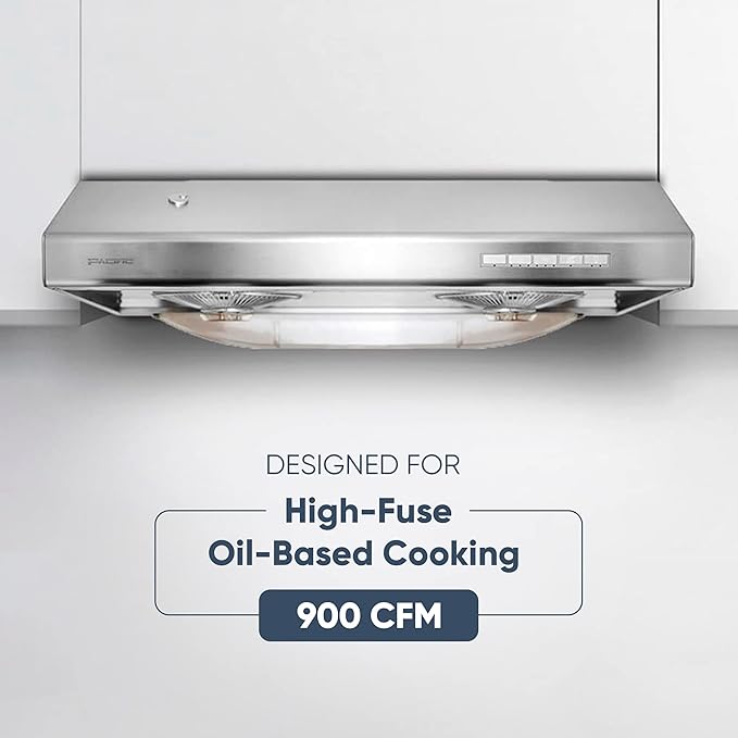 Pacific Auto Clean Under Cabinet Range Hood 30 Inch, 900 CFM Stove Vent Hood, Stainless Steel Kitchen Exhaust Hood, Kitchen Hood Vent, Ultra Quiet Dual Fans, LED Lights AC30BS Filterless Auto Cleans