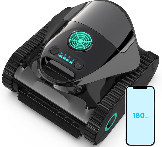 (2026 Upgrade) BRINBO C1 Robotic Pool Cleaner with 180 Mins, Pool Vacuum for Inground Ground Pools up to 1615 sq.ft, Smart Routing, Wall Climbing, Dual Filtration, with APP, Multi-Mode (Glossy Black)