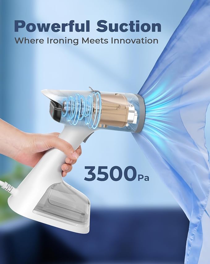 Vacuum Steamer with 270ml Water Tank, Handheld Garment Steamer for Clothes with 3500Pa Suction, LED Touch Screen, Portable Suction Handheld Vacuum Iron & Steamer for Wrinkle Removal (110-120V Use)