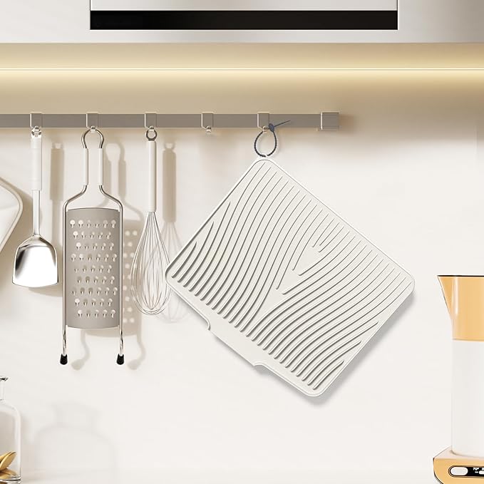 Silicone Dish Drying Mat for Kitchen Counter, Dish Drying Pad, Non-Slip Drain Pad with Built-in Drain, Heat Resistant Stone Drying Mat