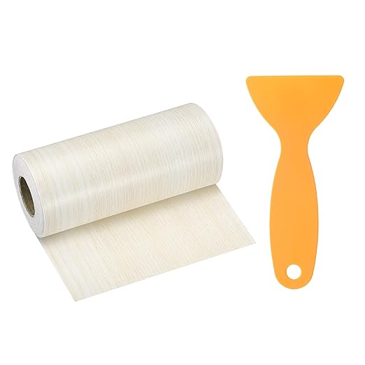HARFINGTON Wood Grain Repair Tape 4.7 Inch x 33ft Self Adhesive Repair Patch Tape Simulated Wooden Floor Tapes with Plastic Scraper for Tables Doors Windows Furniture, White Poplar