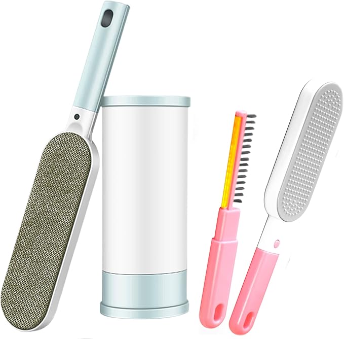 2PCS Lint Brushes for Clothes, Cat Dog Hair Remover for Lundary, Self-Cleaning Lint Remover for Bed Sofa Coat, Best Hair Cleaning Brushes Better Than Lint Roller (Large Blue and Mini Pink)