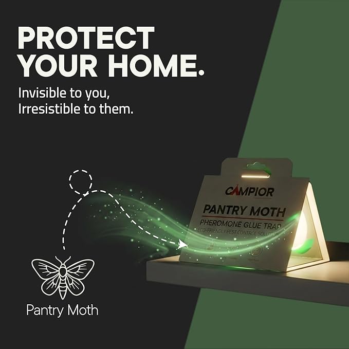 Pantry Moth Traps with Pheromones (8 Pack) – Non‑Toxic, Odor‑Free Sticky Glue Traps for Pantry Moth Treatment & Prevention, Targets Web‑Spinning Food Moths, for Kitchens & Food Storage