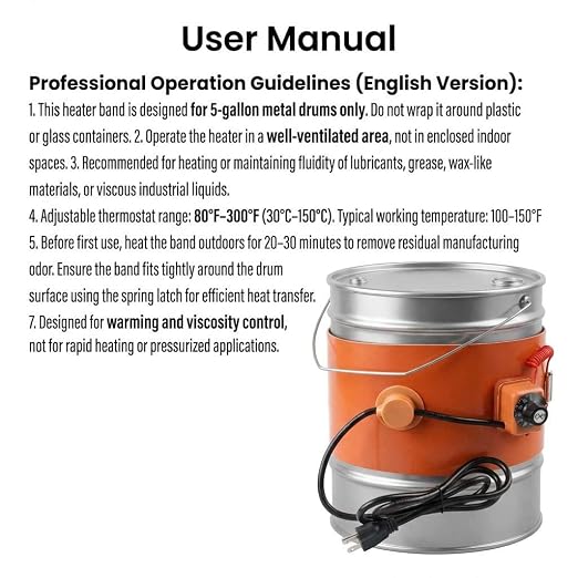 QWORK Drum Heater Band 2 Pack, 800W 120V 5 Gallon Pail/Barrel Wrap with Adjustable Thermostat 80-300°F, Insulated Silicone Heating Blanket with Spring Fit for Metal Oil Drum/Grease Keg