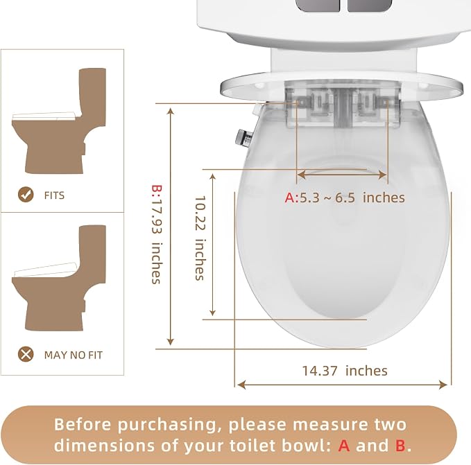 Round Bidet Toilet Seat with Soft Close and Quick Release,Non-Electric Bidet Seat with Dual Nozzles