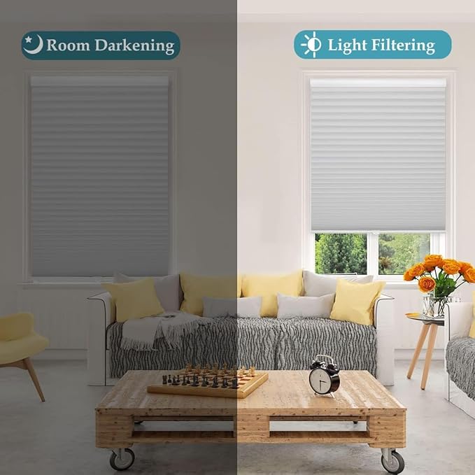MYshade 1.5-Inch Cellular Cordless Light Filtering Shades, Honeycomb Window Blinds for Soft Daylight & Privacy, Thermal Insulation, Child Safe, Inside or Outside Mount (38" W x 72" H, Grey)