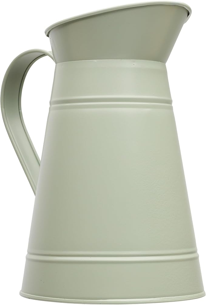 Redecker Green Coated Metal Pitcher, Vintage Design with Handle and Spout, Cleaning Bucket, Toilet Brush Holder, Water Pitcher, or Vase, Made in Germany