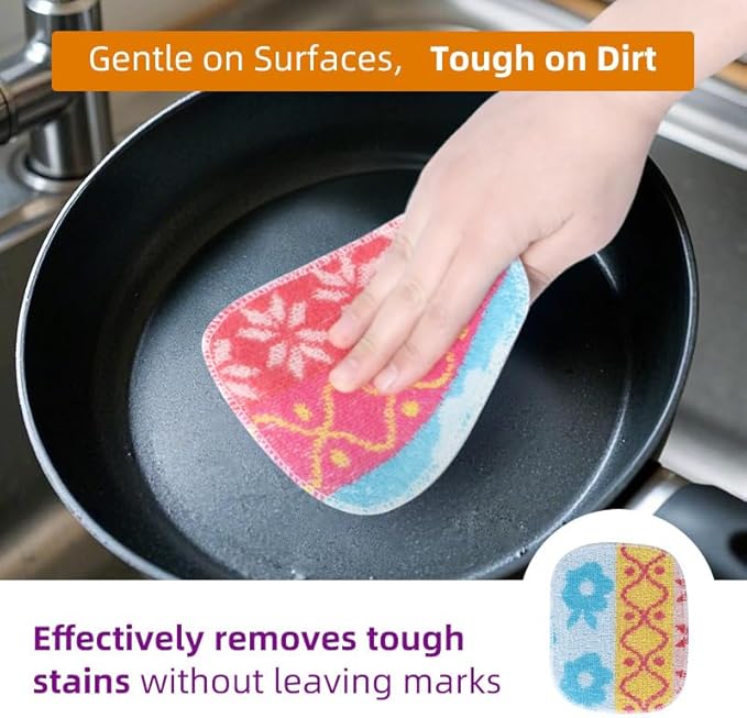 Amarelle Scrub,Eco-Friendly Reusable Dish Scrubbers for Washing Dishes,Soft Safe and Non-Scratch Scrubber, Durable Scouring Pad for Kitchen and Household Cleaning (Berry Forest, 5-Pack)