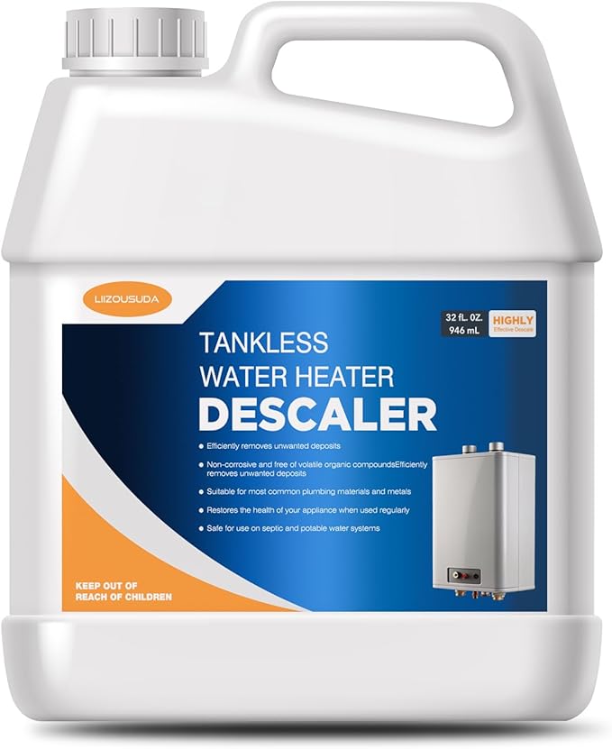 LIIZOUSUDA Tankless Water Heater Descaler, Highly Effective Descaler Restores Heating Efficiency - for Tankless Water Heater Systems, Restores Heating Efficiency, Easy to Use, Quart, 32 fl oz