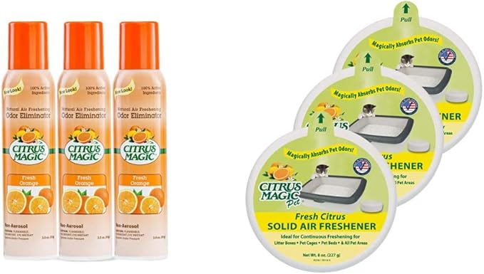 Citrus Magic Natural Odor Eliminator Air Freshener Spray (Orange Blast) and Citrus Magic Pet Odor Absorbing Solid Air Freshener