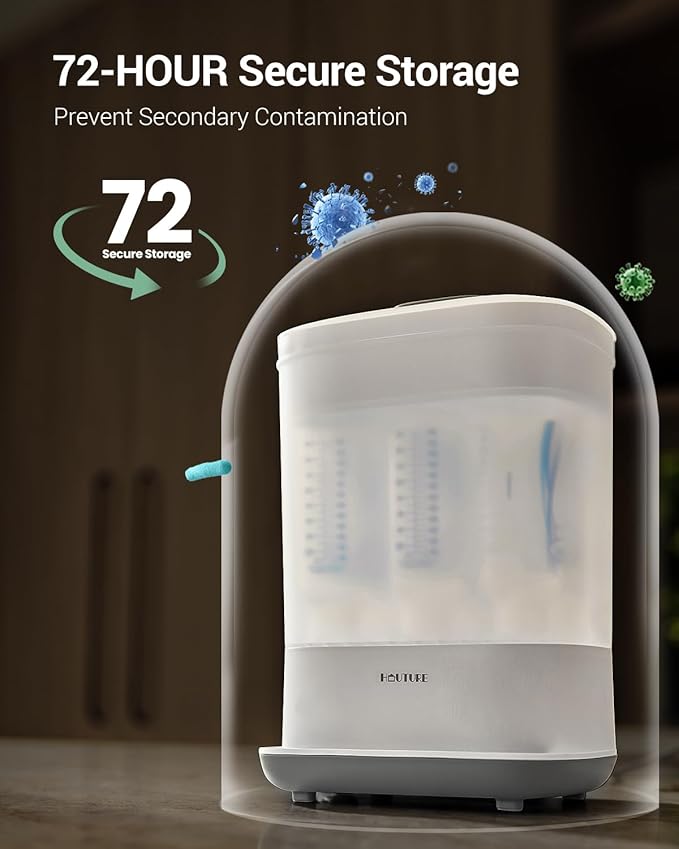 HAUTURE Bottle Sterilizer and Dryer, 6-in-1 Baby Bottle Sterilizer (Esterilizador de Biberones), 10 Bottles Capacity, Electric Steam Bottle Sanitizer for Baby Bottles, Breast Pump Parts & Pacifiers