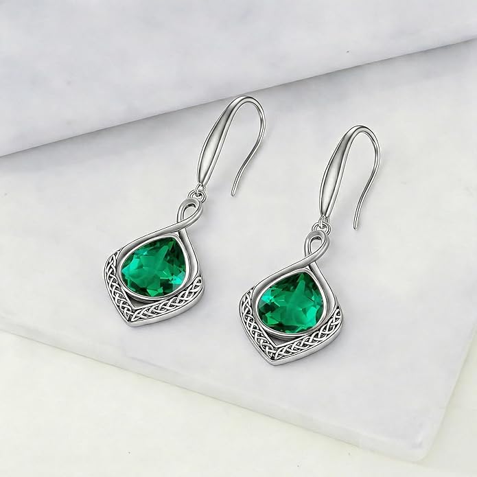 PELOVNY Celtic Knot Filigree Earrings for Women 925 Sterling Silver Moss Agate/Birthstone Infinity Earrings Birthday Christmas Jewelry Gifts for Mom Daughter Wife Sister