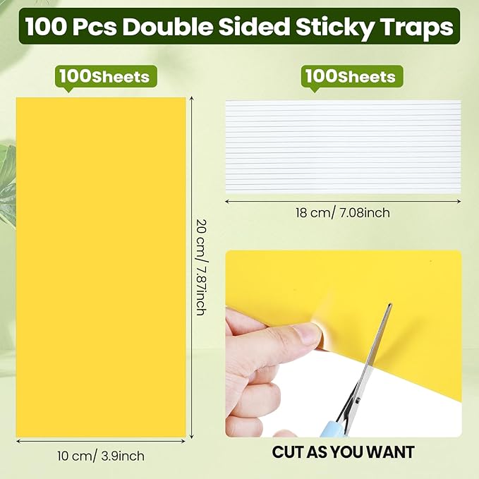 Qualirey 7.8 x 3.9 Inch Yellow Sticky Traps for Plant Double Sided Sticky Trap for Gnats with Twist Ties Fly Traps for Fruit Insect Fungus Bugs Indoor Outdoor (300 Pcs)