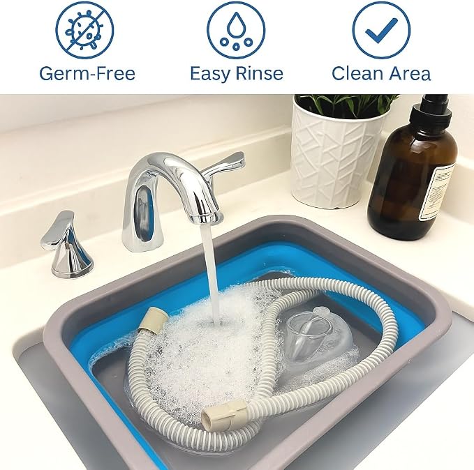 CPAP Cleaning Kit for Hose and Mask, CPAP Hose Cleaning Brush, Collapsible Wash Basin, Storage Bag, Compatible with Standard and Slimline CPAP Tubing (Basin + Brush Kit)