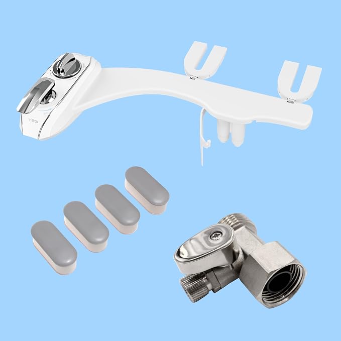 LUXE Bidet NEO 320 Plus Chrome, Toilet Seat Bumpers, and Shut-off Valve T-Adapter Bundle