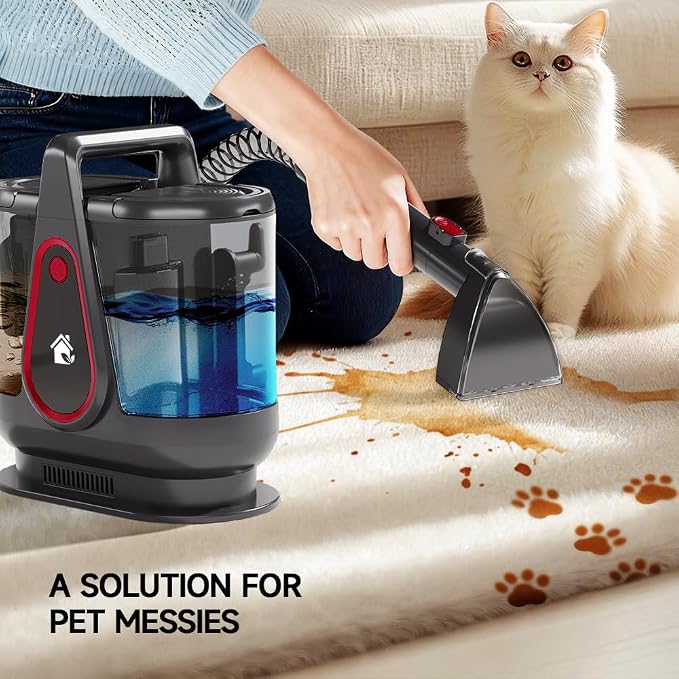 WURESE Portable Handheld Deep Cleaning Spot Cleaner, Pet Stain Carpet & Upholstery Cleaner with Self-Cleaning System, 2 Brush Tools for Couch, Rugs, Stairs and Car Interior, Gray