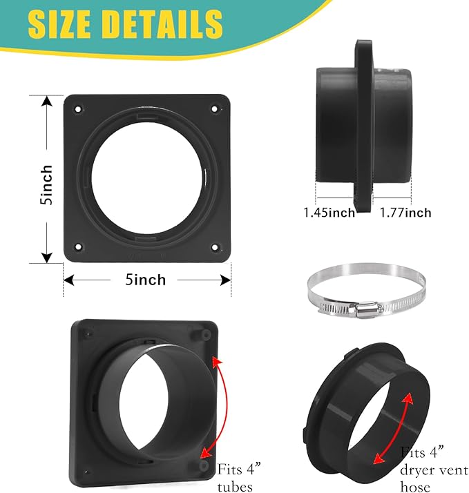 VIWINVELA Dryer Vent Hose Connector Kit - Dryer Vent Wall Plate - Dryer Duct Connector Wall Vent with Quick Connect & Disconnect Dryer Dock Connector (Dryer Vent Connector - Black)