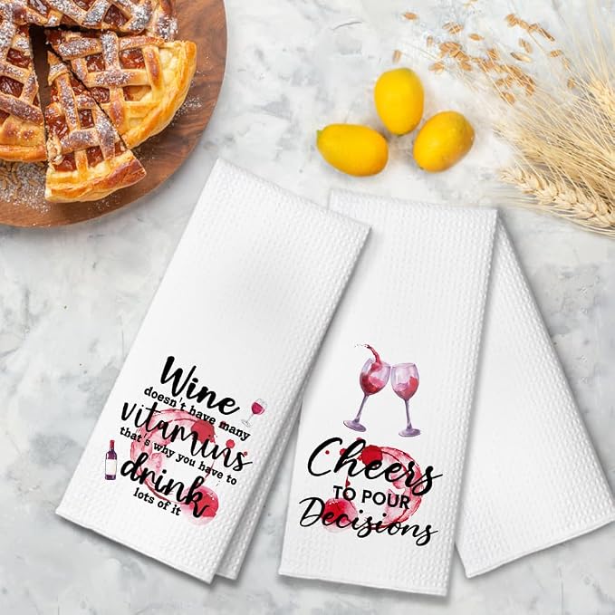 Cheers to Pour Decisions Funny Kitchen Towels 2 Pack, Sweet New House Gift for The Hostess, Christmas Birthday Housewarming Gift for Mom Grandma Sisters Neighbors Friends