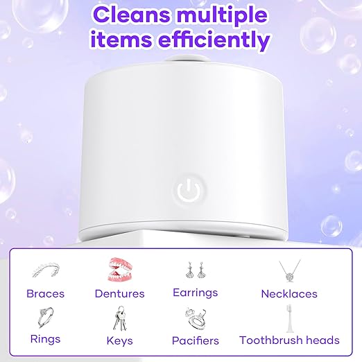 Ultrasonic Cleaner for Retainers & Aligners - 50kHz Dental Pod for Invisalign, Braces, Dentures, Night Guards, 200ml 3 Modes, Deep Clean for Fresh Retainers, White